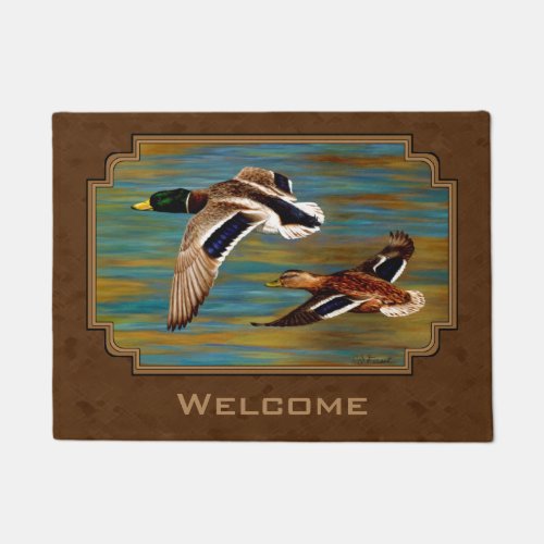 Mallard Ducks Flying Brown Doormat