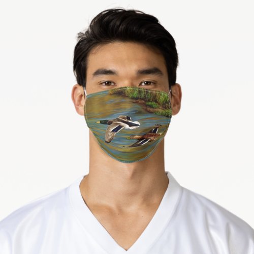 Mallard Ducks Flying Over Pond Adult Cloth Face Mask