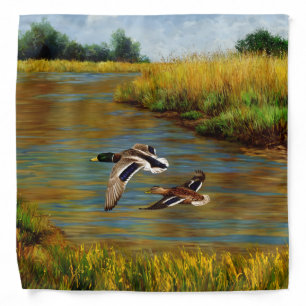 Mallard Ducks Flying Over Pond Bandana