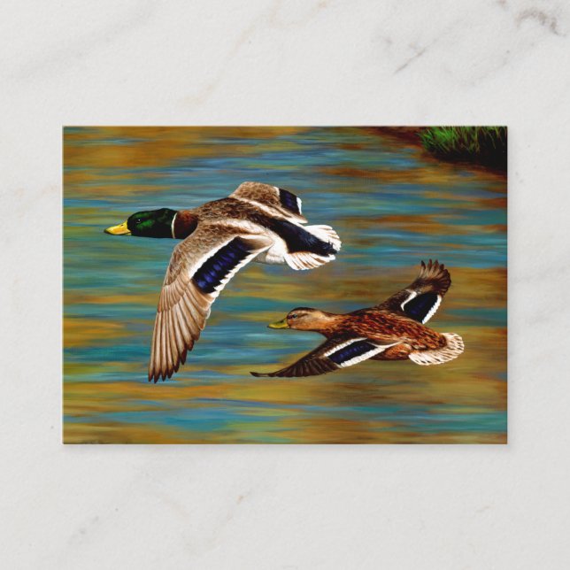 Mallard Ducks Flying Over Pond Business Card (Front)