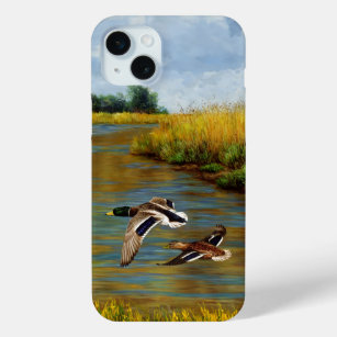Mallard Ducks Flying Over Pond iPhone 15 Plus Case