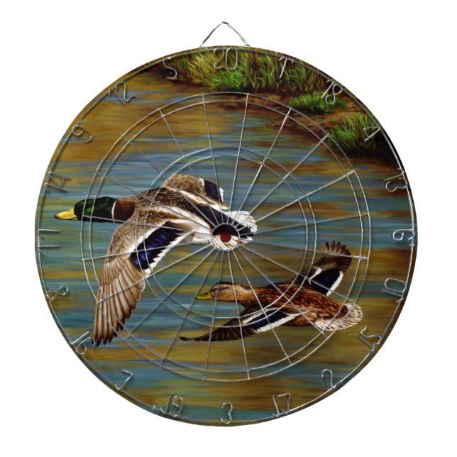 Mallard Ducks Flying Over Pond Dart Board (Front)