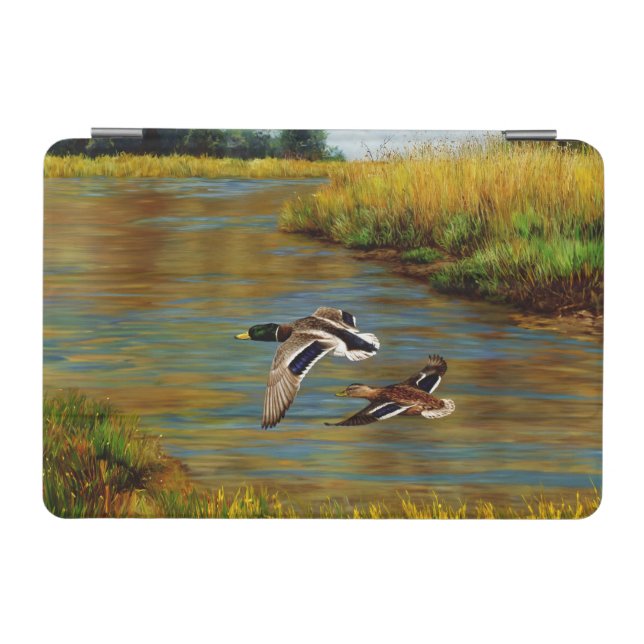 Mallard Ducks Flying Over Pond iPad Mini Cover (Horizontal)
