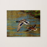 Mallard Ducks Flying Over Pond Jigsaw Puzzle