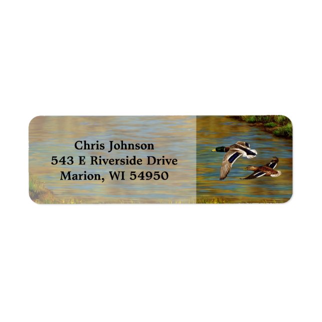Mallard Ducks Flying Over Pond Label (Front)