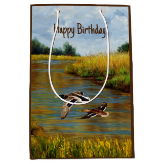 Mallard Ducks Flying Over Pond Medium Gift Bag