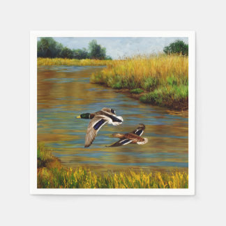 Mallard Ducks Flying Over Pond Napkins