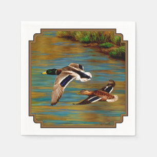 Mallard Ducks Flying Over Pond Paper Napkins