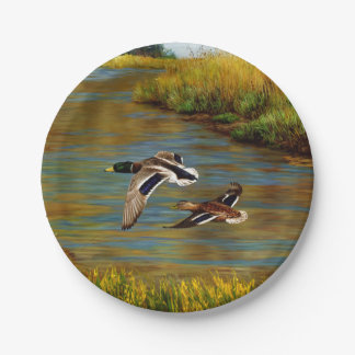 Mallard Ducks Flying Over Pond Paper Plates
