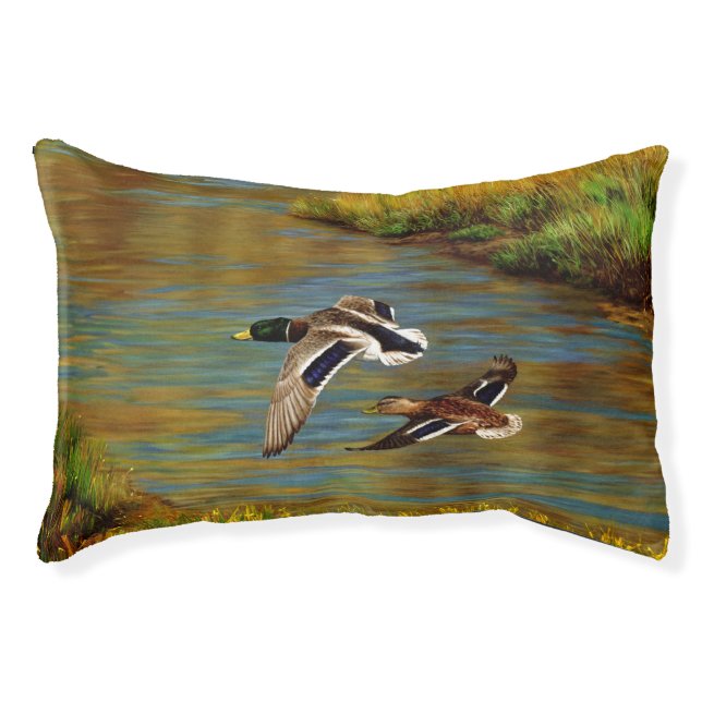 Mallard Ducks Flying Over Pond Pet Bed (Front)