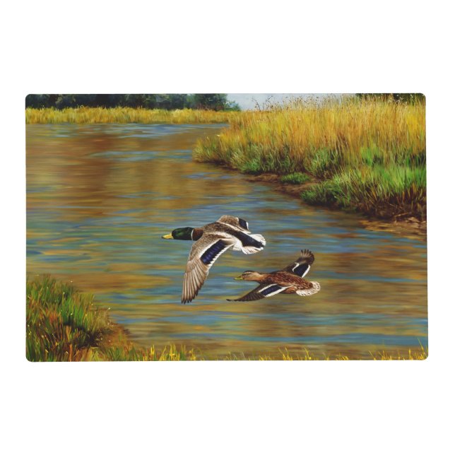 Mallard Ducks Flying Over Pond Placemat (Front)