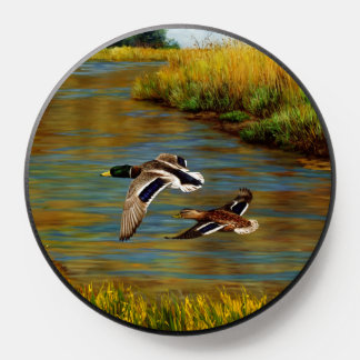 Mallard Ducks Flying Over Pond PopSocket