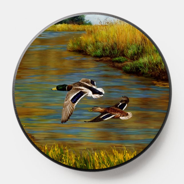 Mallard Ducks Flying Over Pond PopSocket (Popsocket)