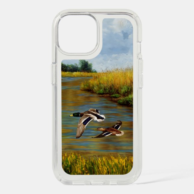 Mallard Ducks Flying Over Pond Speck iPhone Case (Front)