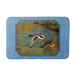 Mallard Ducks Flying Sky Blue Bath Mat
