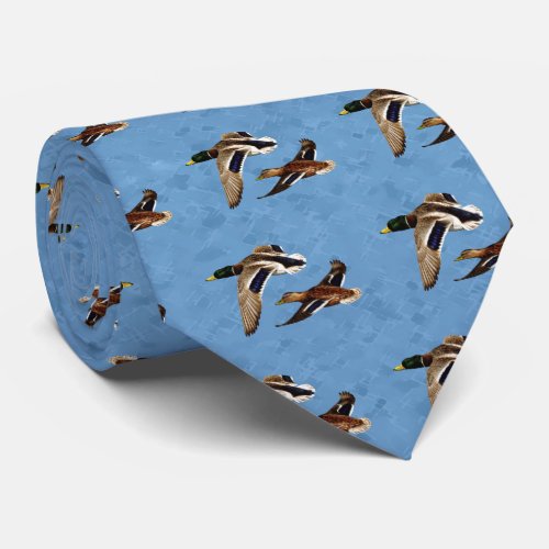 Mallard Ducks Flying Sky Blue Tie