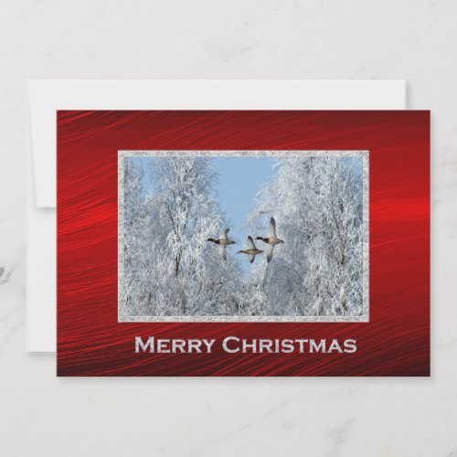 Mallard Ducks Flying Snow Photo Christmas Flat Holiday Card