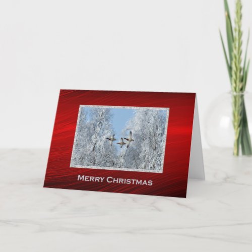 Mallard Ducks Flying Snow Photo Christmas Holiday Card