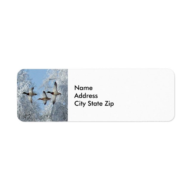 Mallard Ducks Flying Snow Photo Label (Front)