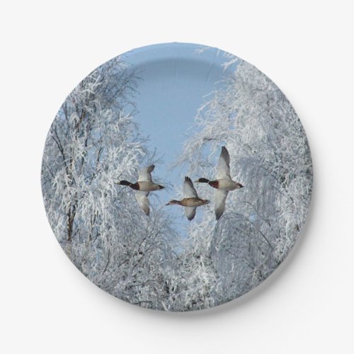 Mallard Ducks Flying Snow Photo Paper Plates