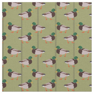 Mallard Ducks Illustrations on Olive Green  Fabric