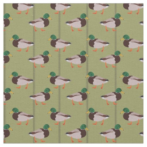 Mallard Ducks Illustrations on Olive Green  Fabric