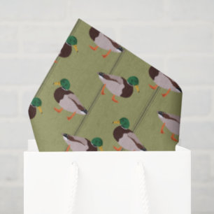 Mallard Ducks Illustrations on Olive Green Tissue Paper