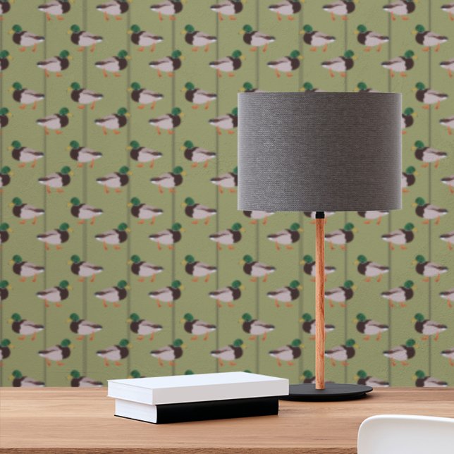 Mallard Ducks Illustrations on Olive Green Wallpaper (Creator Uploaded)