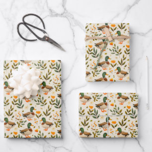 Mallard Ducks in A Forest Pattern Wrapping Paper Sheets