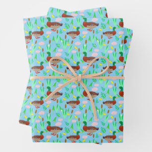 Mallard Ducks in A Swamp Pattern Wrapping Paper Sheets