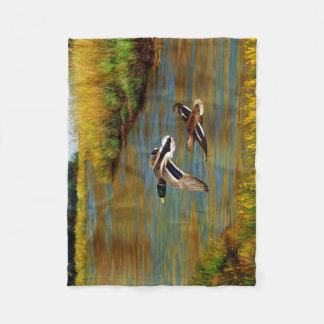 Mallard Ducks in Flight Teal Fleece Blanket