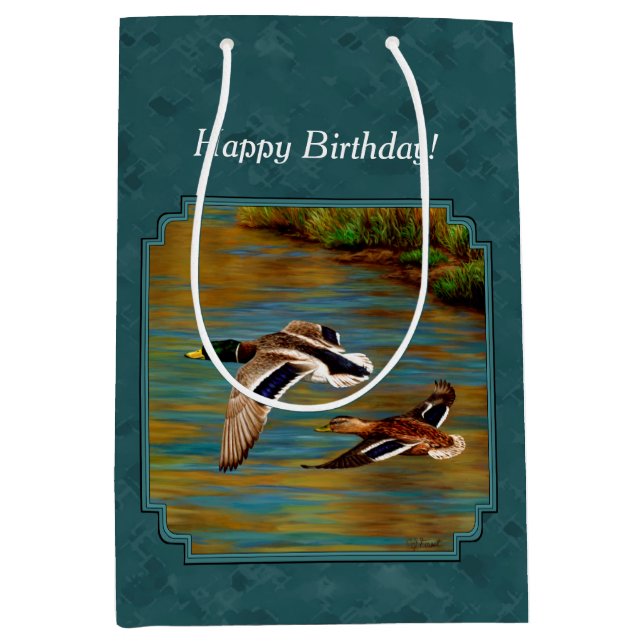 Mallard Ducks in Flight Teal Medium Gift Bag (Front)