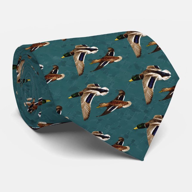 Mallard Ducks in Flight Teal Neck Tie (Rolled)