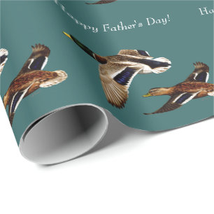 Mallard Ducks in Flight Teal Wrapping Paper