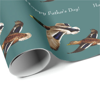 Mallard Ducks in Flight Teal Wrapping Paper