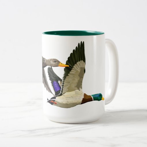 Mallard ducks in flight Two-Tone coffee mug | Zazzle