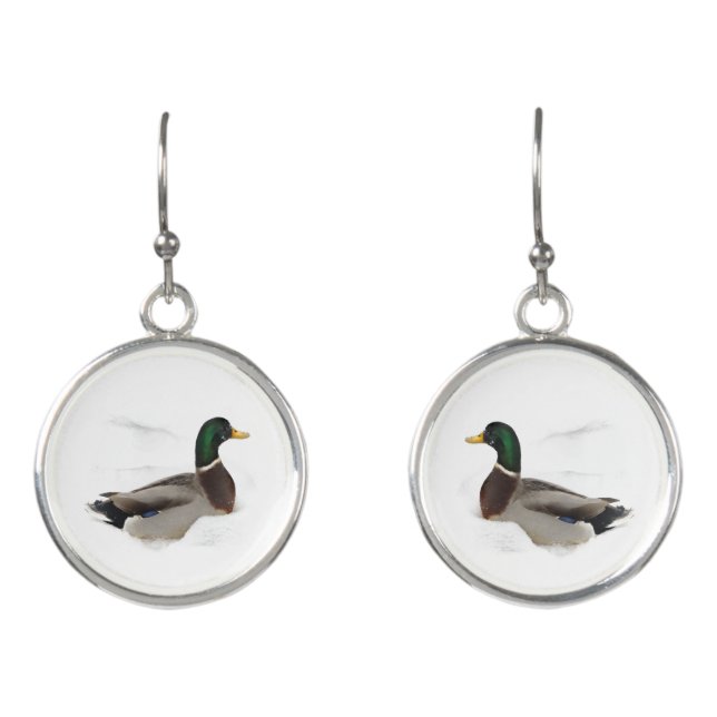 Mallard Ducks in Snow Bird Drop Earrings (Front)