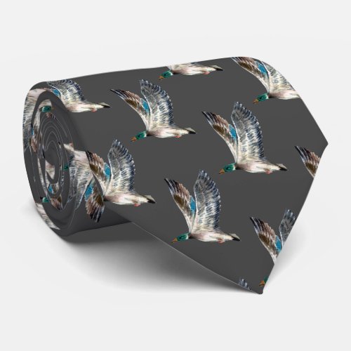 Mallard Ducks On Gray Neck Tie