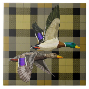 Mallard Ducks On Plaid Ceramic Tile