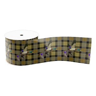 Mallard Ducks On Plaid Grosgrain Ribbon
