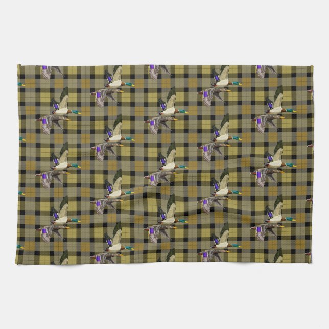 Mallard Ducks On Plaid Kitchen Towel (Horizontal)