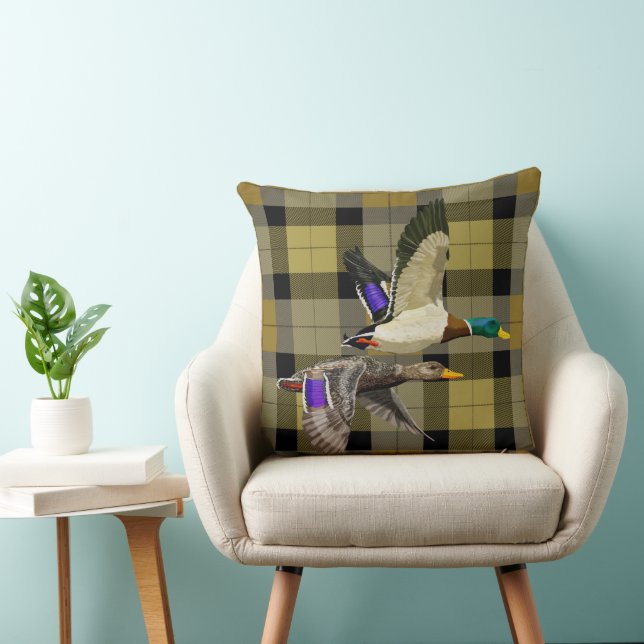 Mallard Ducks On Plaid Throw Pillow (Chair)