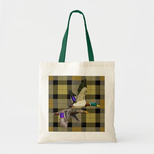 Mallard Ducks On Plaid Tote Bag (Front)