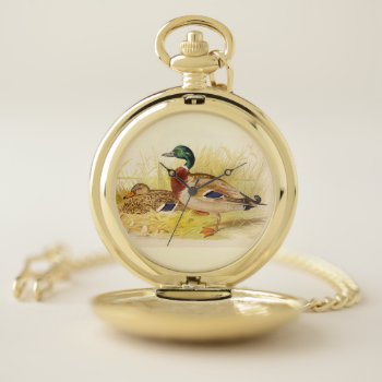 Mallard Ducks Pocket Watch by Home_For_Holidays at Zazzle