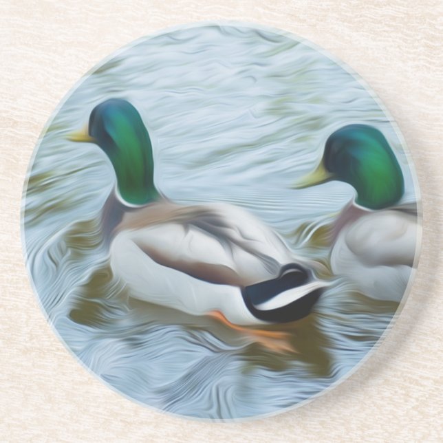 Mallard Ducks Sandstone Coaster (Front)