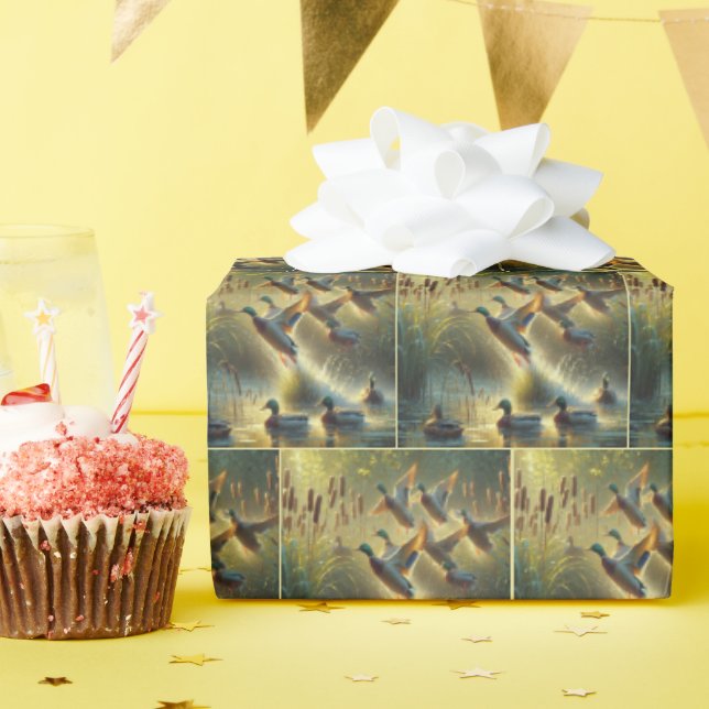 Mallard Ducks With Cattails Wrapping Paper (Birthday Party)