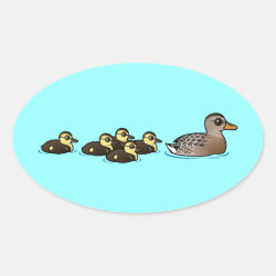 Mallard & five ducklings Oval Sticker