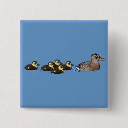 Mallard & five ducklings Square Button
