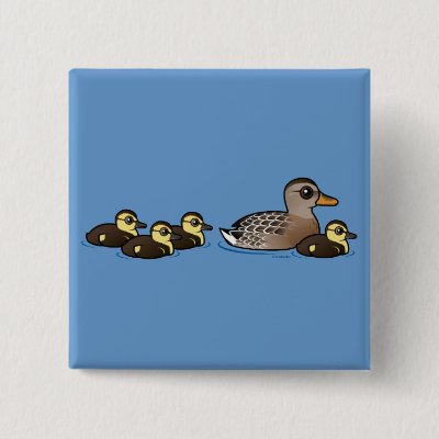 Mallard &amp; four ducklings button