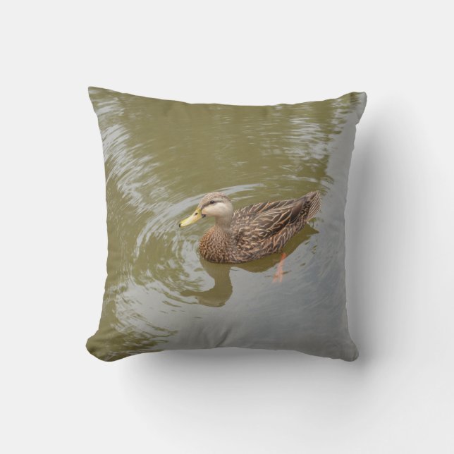 mallard hen in water duck animal feather bird throw pillow (Front)